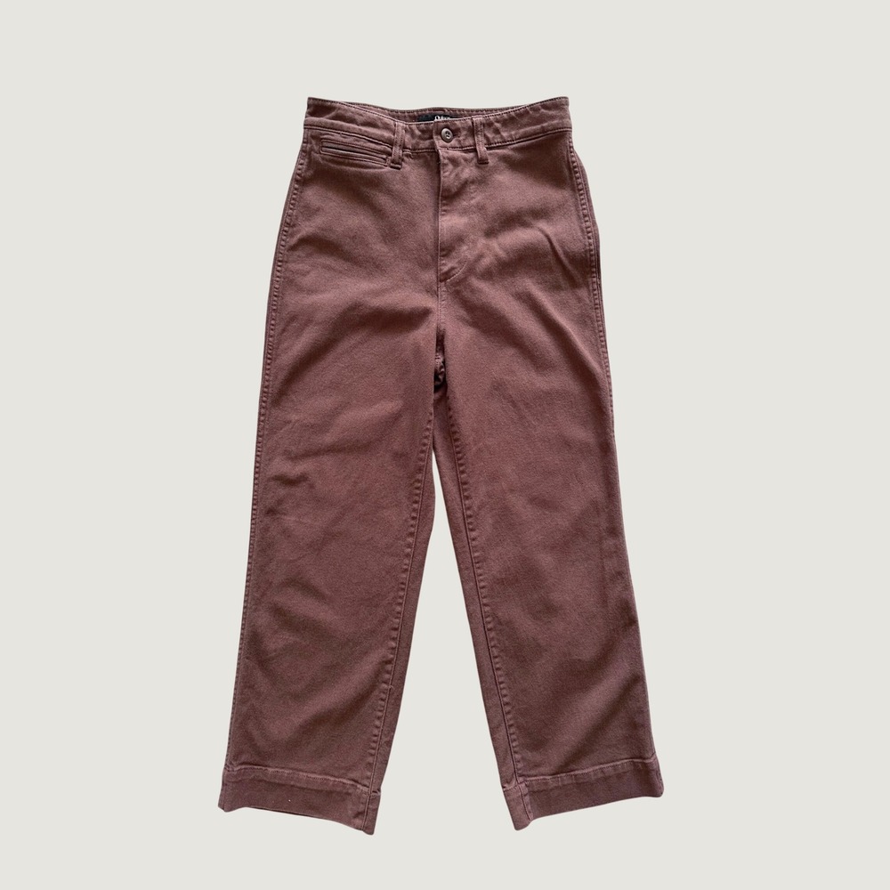 Quince Women Organic Cotton Cropped Wide Leg Chino Pants Mahogany Brown Size 26